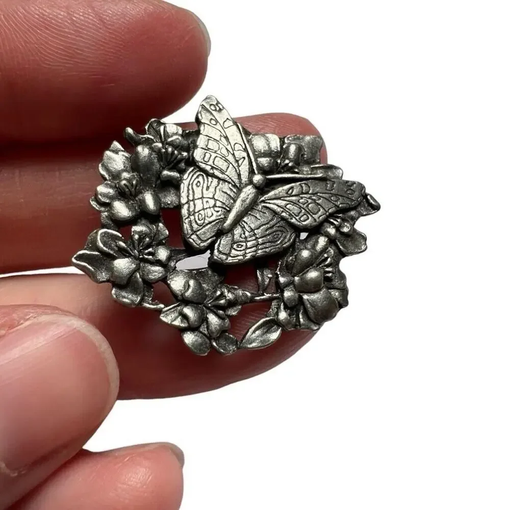 Limited Edition Brooch Pin 1998 Pewter Birds and Blooms